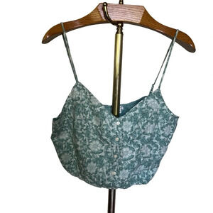 AMERICAN EAGLE ~ Bohemian Cotton Linen Floral Button Down Cropped Tank